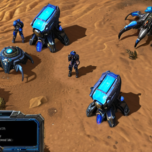 Early Game Resource Control**

Prompt: *A Starcraft 2 base in the early game. Focus on SCVs mining resources, an Overlord scouting, and a Reaper harassing a distant enemy worker. Emphasis on rapid expansion and map awareness.*

**
